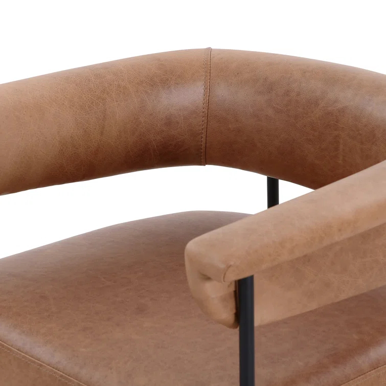 Chaps Saddle Brown Leather Upholstered Arm Chair with Metal Frame