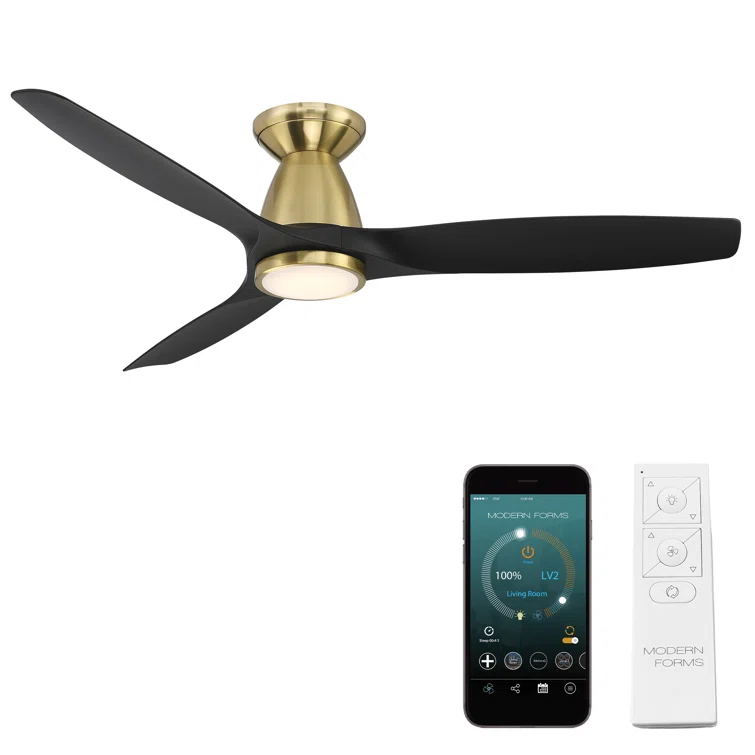 Skylark 54" 3 - Blade Outdoor LED Smart Flush Mount Ceiling Fan with Remote Control and Light Kit Included
