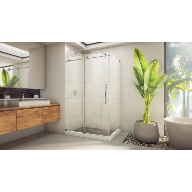 44.38" W x 34.5" D x 76" H FramelessRectangle Sliding Shower Enclosure