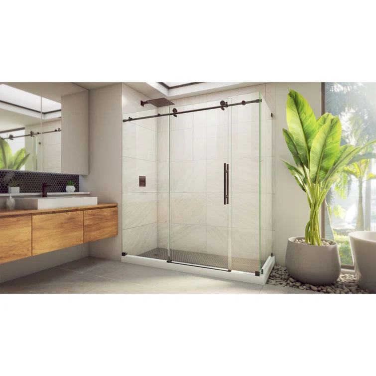DreamLine 72.38" W x 34.5" D x 76" H Frameless Rectangle Sliding Shower Enclosure SE6172F340VDX06