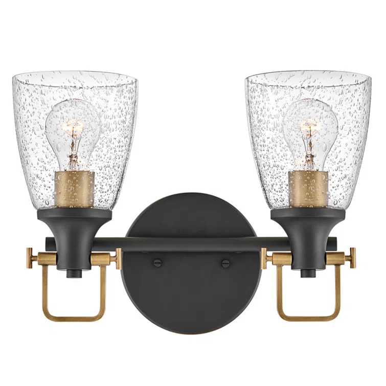 Easton Two-Light Bath Vanity Fixture w/ Clear Seedy Glass Shades