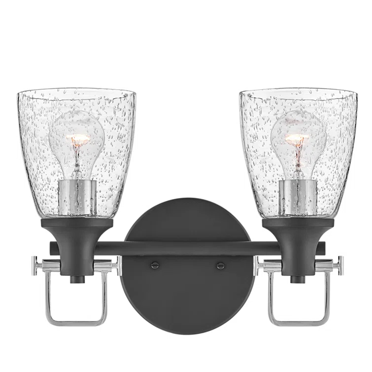 Easton Two-Light Bath Vanity Fixture w/ Clear Seedy Glass Shades