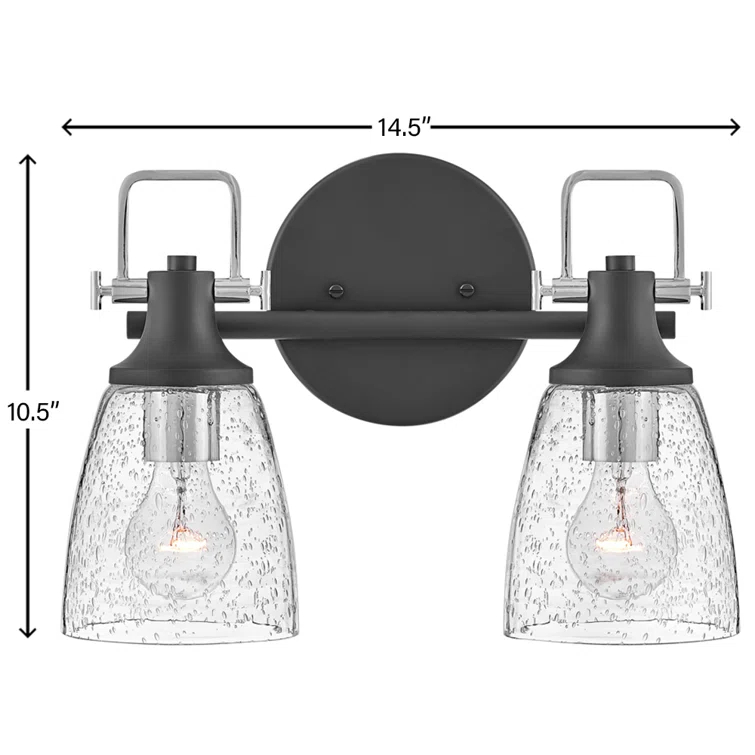 Easton Two-Light Bath Vanity Fixture w/ Clear Seedy Glass Shades