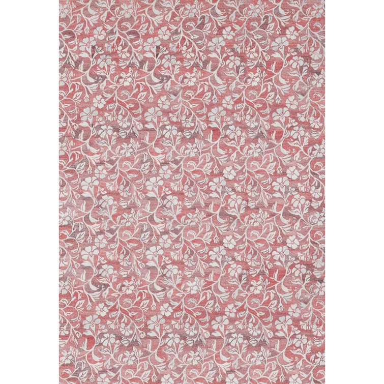 Florals Camellia Floral Hand Tufted Polyester Indoor/Outdoor Area Rug in Coral/Ivory