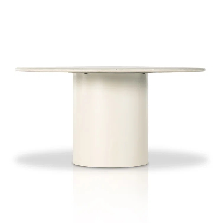 Cream Marble and Iron Round Pedestal Dining Table
