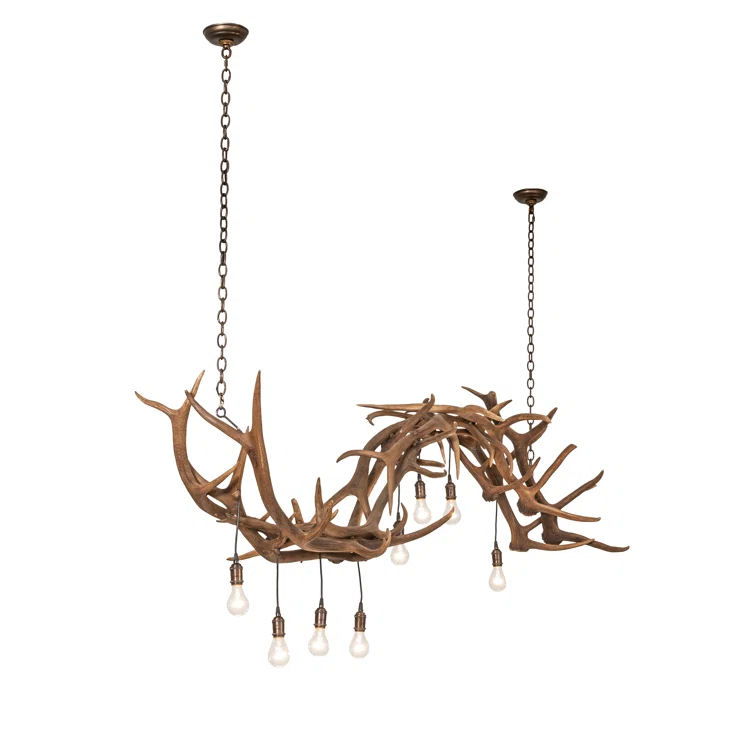 Rustic Antique Copper 74" 8-Light Antler Chandelier