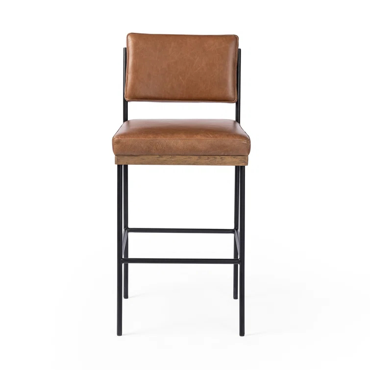 Ellie Sonoma Chestnut Leather Bar Stool with Black Iron Frame