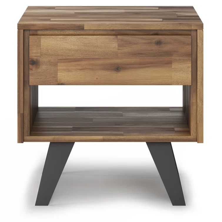 Lowry 22"W Solid Acacia Wood Square End Table with Storage Drawer