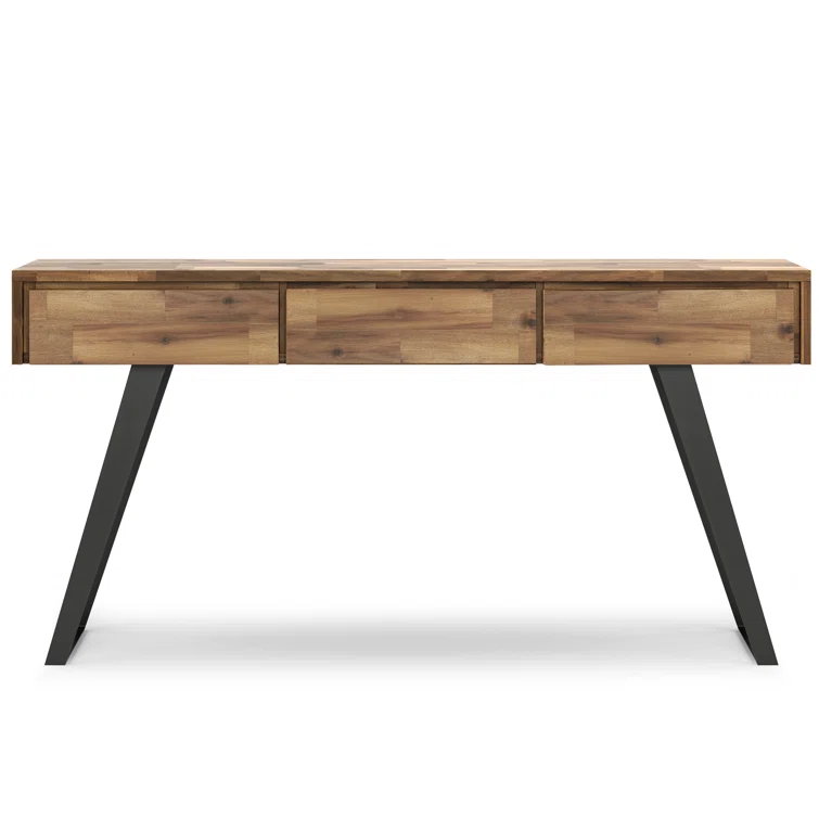 Lowry 60"W Solid Wood Modern Industrial Storage Console Table with 3 Storage Drawers and Metal Legs