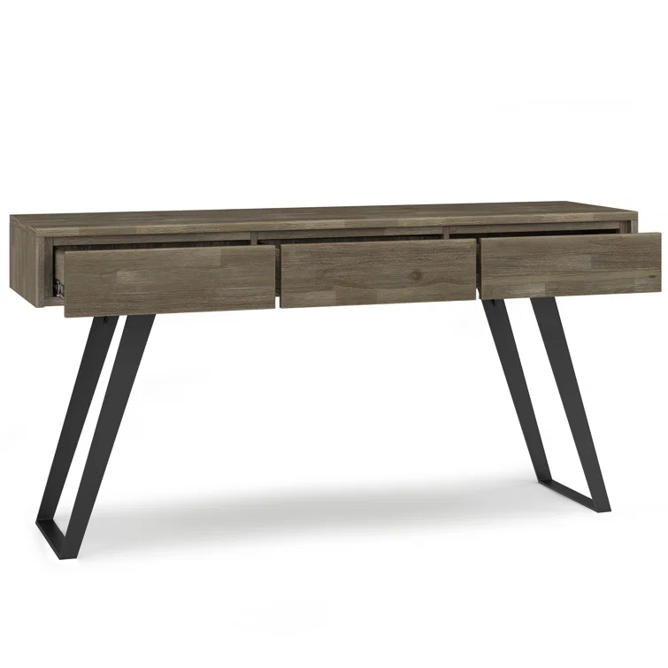 Lowry 60"W Solid Wood Modern Industrial Storage Console Table with 3 Storage Drawers and Metal Legs