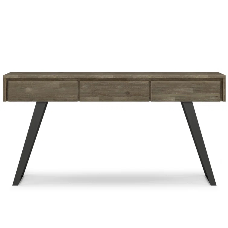 Lowry 60"W Solid Wood Modern Industrial Storage Console Table with 3 Storage Drawers and Metal Legs