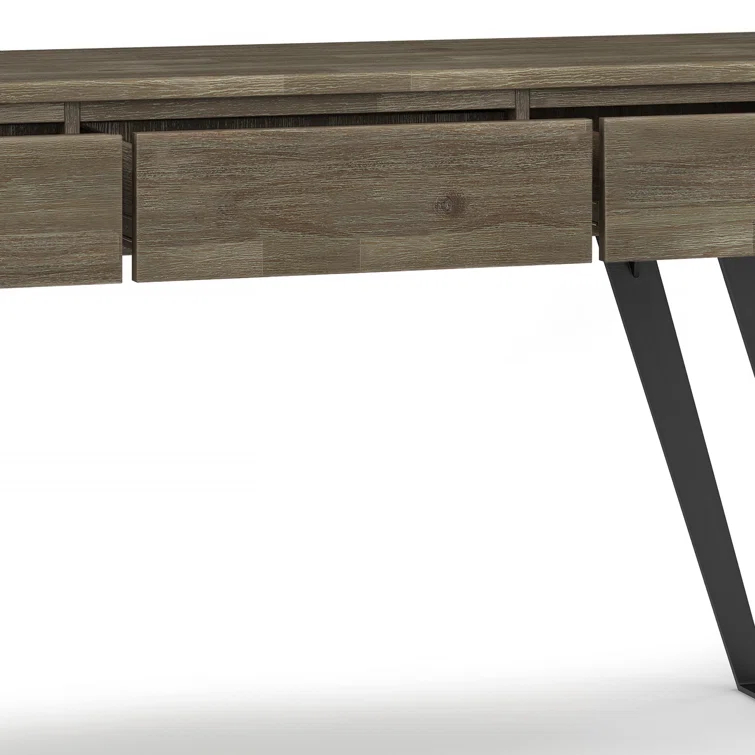 Lowry 60"W Solid Wood Modern Industrial Storage Console Table with 3 Storage Drawers and Metal Legs