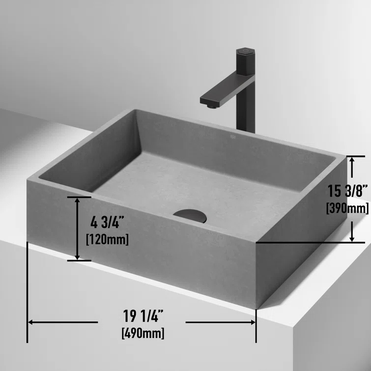 Coca Gothic 19" L x 15" W x 5" H Gray Handmade Rectangular Vessel Bathroom Sink