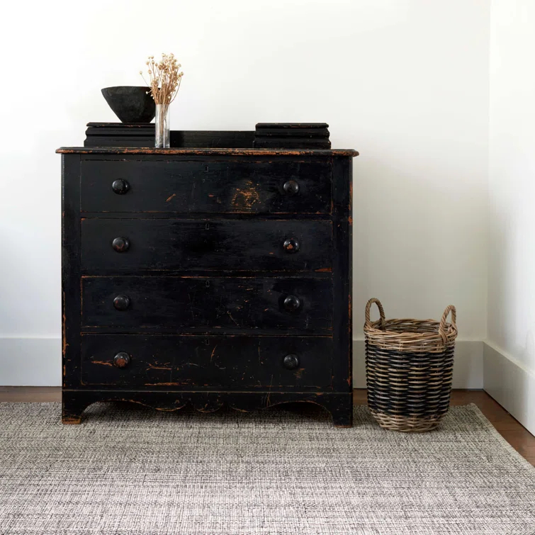 Marled Black and Warm Grey Handwoven Cotton Area Rug 8' x 10'