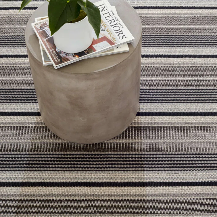 Alfie Ticking Black Handwoven Cotton Rug