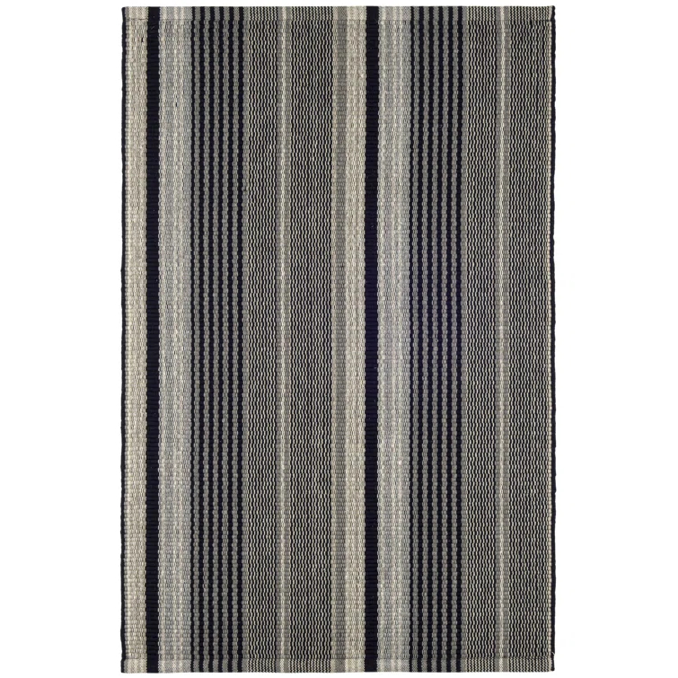 Alfie Ticking Black Handwoven Cotton Rug