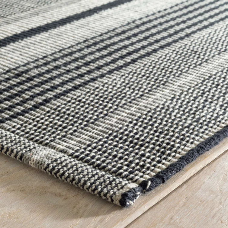 Alfie Ticking Black Handwoven Cotton Rug