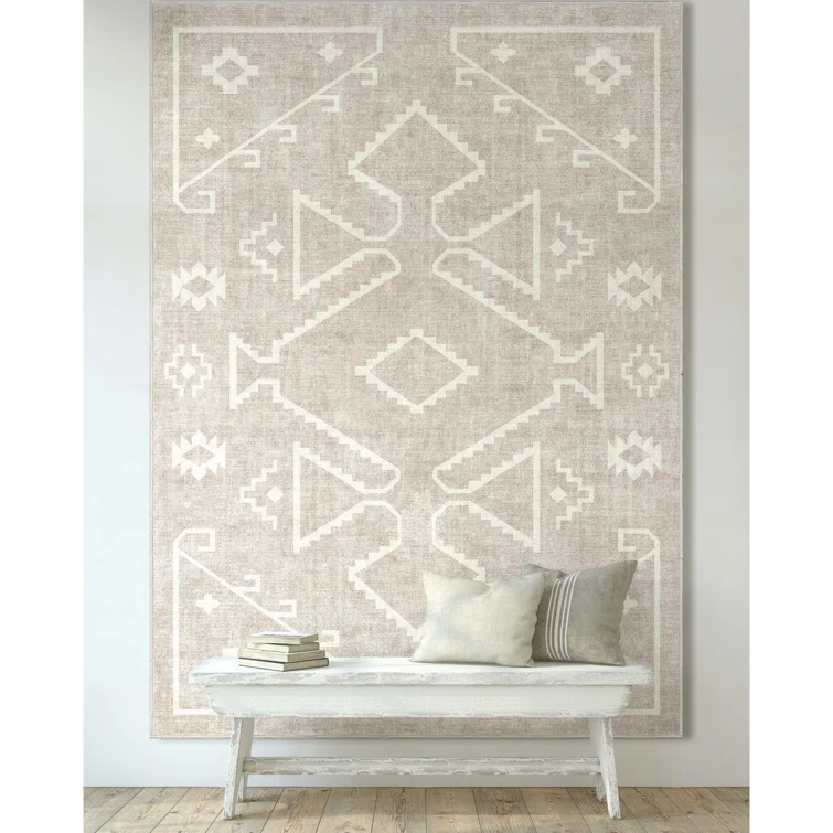 Kehr Bottineau Distressed Southwestern Beige Flat-Weave Rug