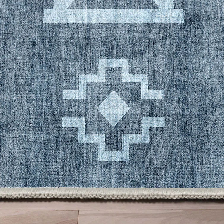 Kehr Bottineau Distressed Southwestern Blue Flat-Weave Rug