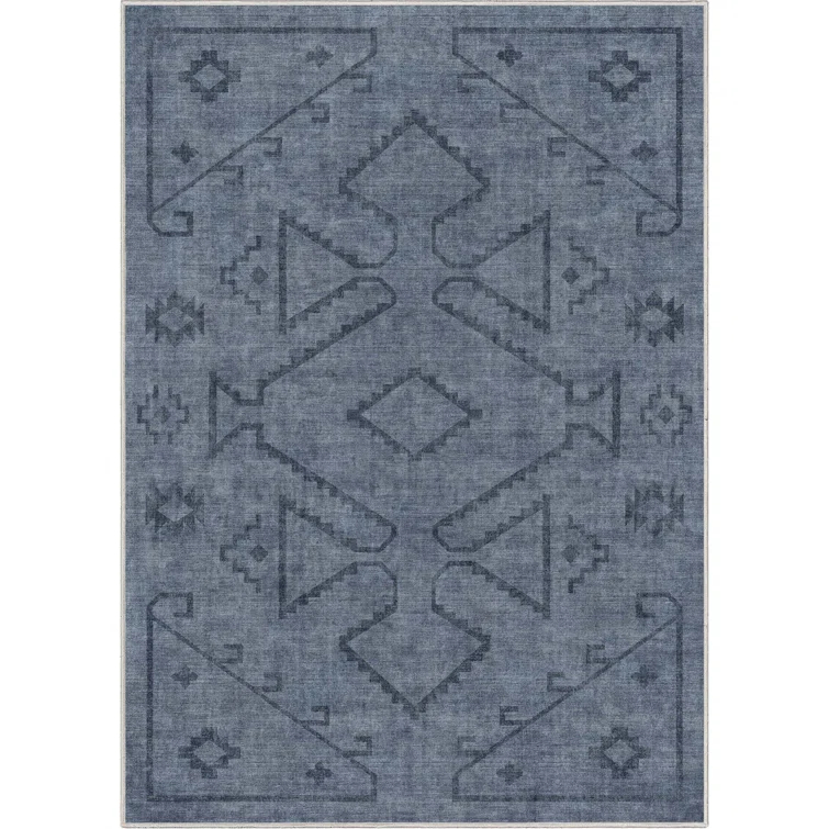 Kehr Bottineau Distressed Southwestern Navy Blue Flat-Weave Rug