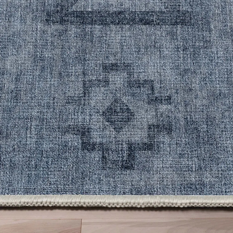 Kehr Bottineau Distressed Southwestern Navy Blue Flat-Weave Rug