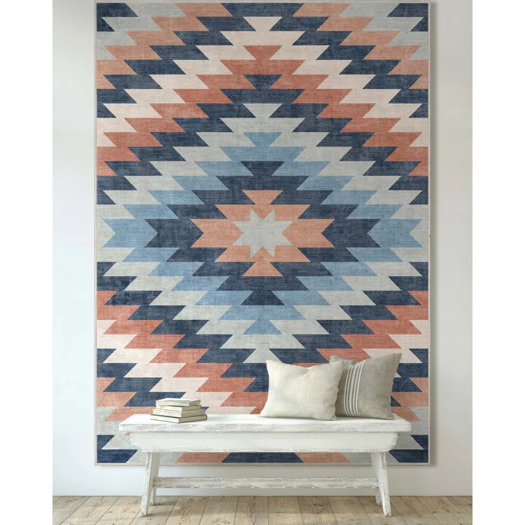 Kehr Albuquerque Southwestern Flatweave Blue Area Rug