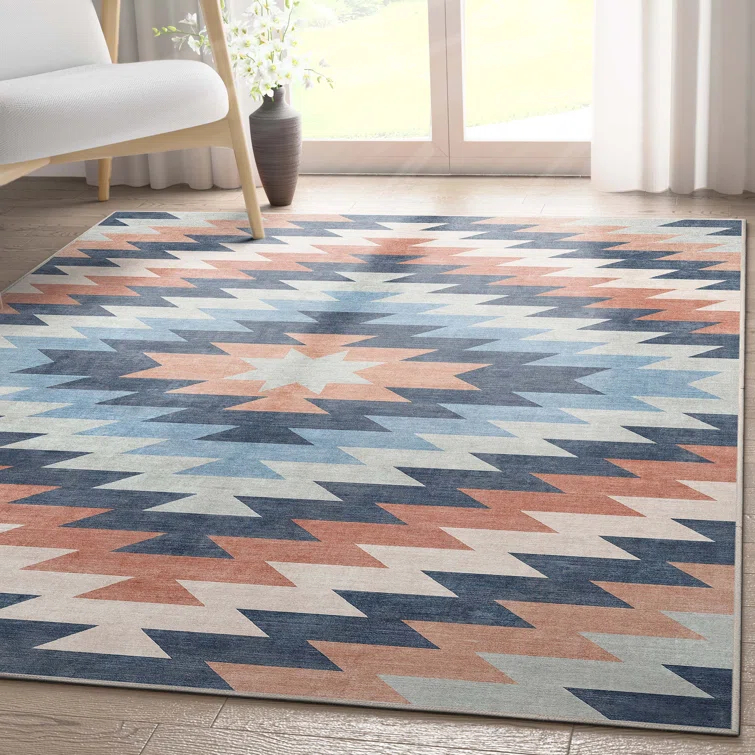 Kehr Albuquerque Southwestern Flatweave Blue Area Rug
