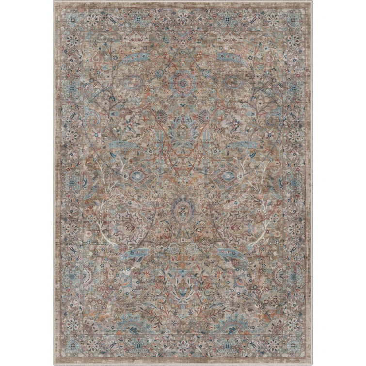 Ervin Emilia Vintage Persian Floral Blue Beige Flat-Weave Rug