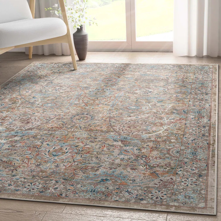 Ervin Emilia Vintage Persian Floral Blue Beige Flat-Weave Rug