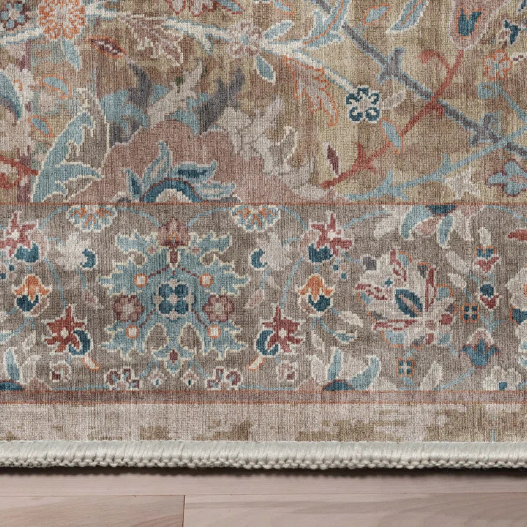 Ervin Emilia Vintage Persian Floral Blue Beige Flat-Weave Rug