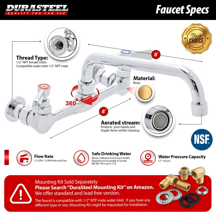 Single Bowl Commercial Sink w/ Lead Free Faucet - 18" x 18" x 13" Bowl Size - NSF Certified