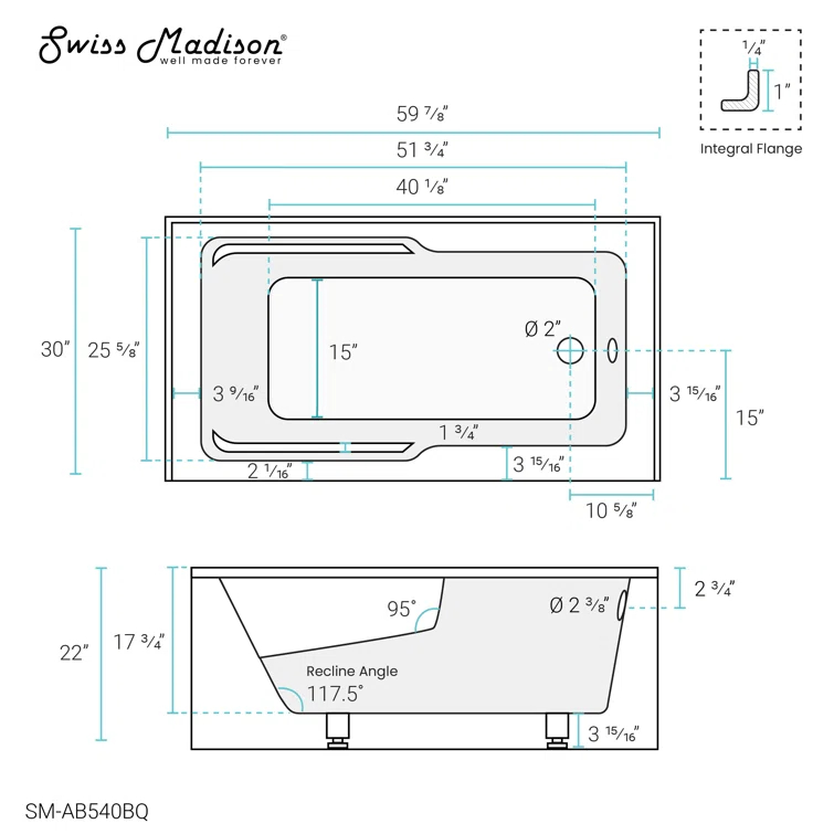 Voltaire 60" x 30" Alcove Bathtub with Apron