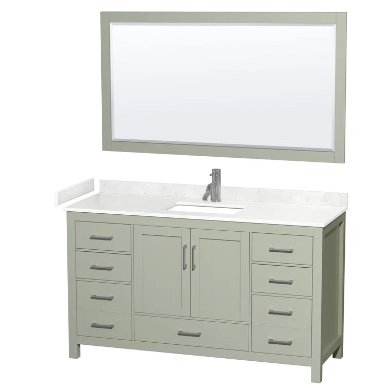 Wyndham Collection Sheffield 60" Freestanding Single Bathroom Vanity with Cultured Marble Top with 58" Mirror