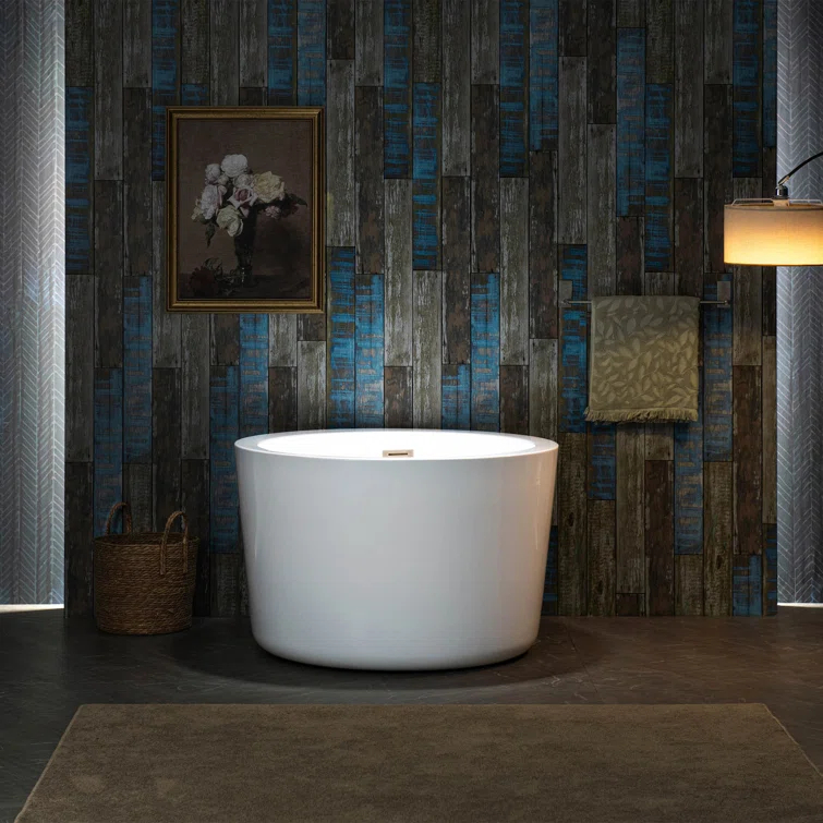 41'' x 41'' Freestanding Acrylic Round White Bathtub with Integrated Seat, Non-Slip Design