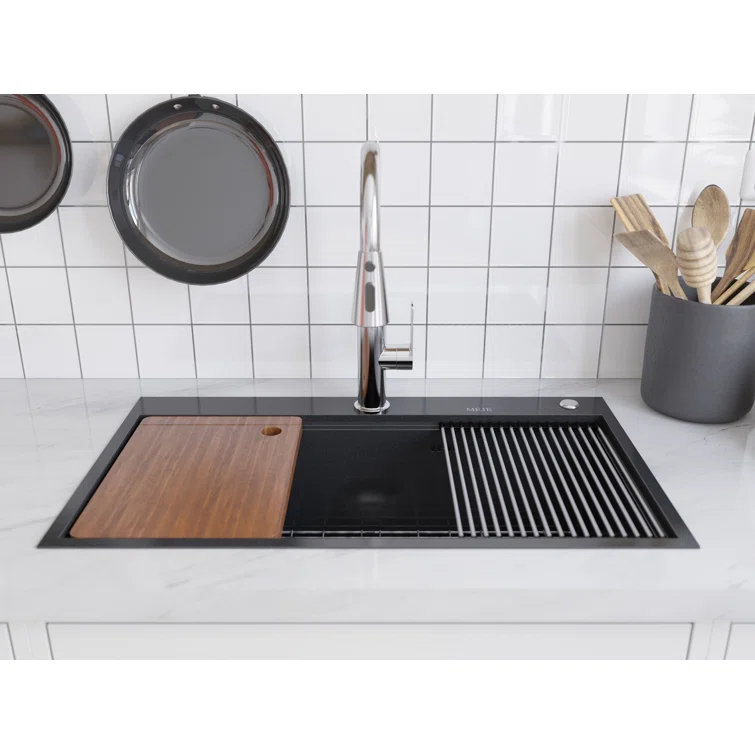 31.5"L Drop-in Stainless Steel Kitchen Sink, Single Large Kitchen Sink with Accessories