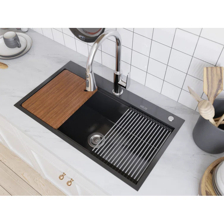 31.5"L Drop-in Stainless Steel Kitchen Sink, Single Large Kitchen Sink with Accessories