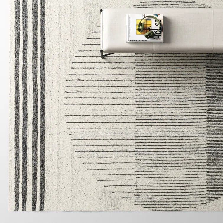 Uptown Geometric Hand Tufted Wool Area Rug in Beige/Black