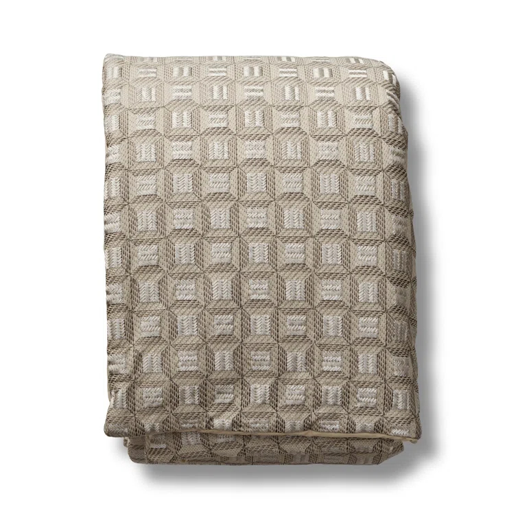 Beige Cotton Embroidered Padded Throw Blanket
