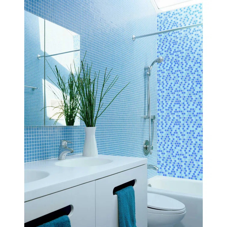 Landscape 1 in. x 1 in. Translucent Glass Plastic Face Mounted Brick Mosaic Designer Pool Tile