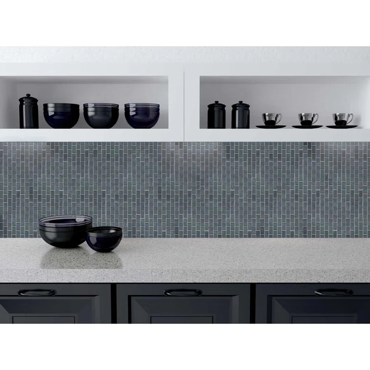 Landscape 1 in. x 2 in. Translucent Glass Plastic Face Mounted Brick Mosaic Designer Pool Tile