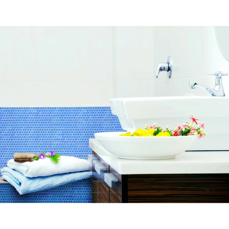 Abolos Landscape 1 in. x 1 in. Translucent Glass Plastic Face Mounted Brick Mosaic Designer Pool Tile