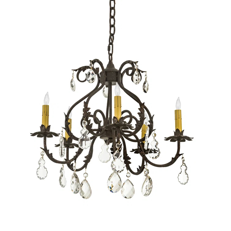 French Bronze 5-Light Chandelier with Crystal Accents