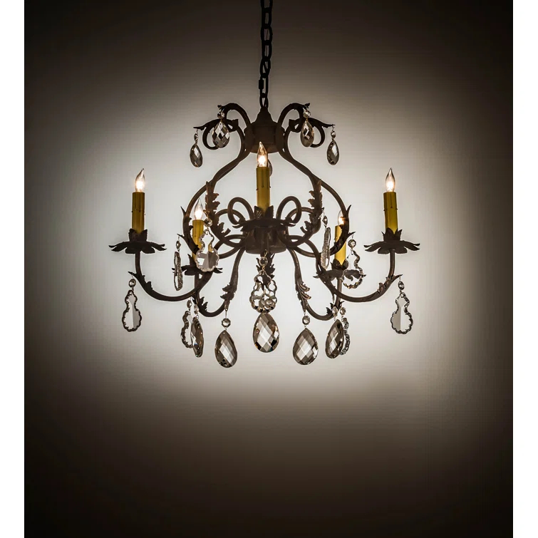 French Bronze 5-Light Chandelier with Crystal Accents