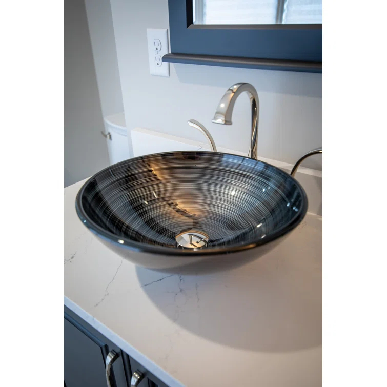 Eden Bath 16.38'' Tempered Glass Circular Bathroom Sink