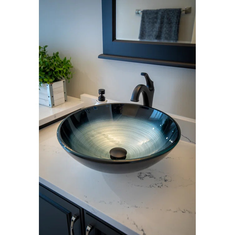 Eden Bath 16.38'' Tempered Glass Circular Bathroom Sink