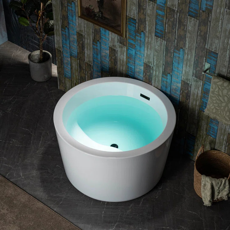 41'' x 41'' Freestanding Acrylic Round White Bathtub with Integrated Seat, Non-Slip Design