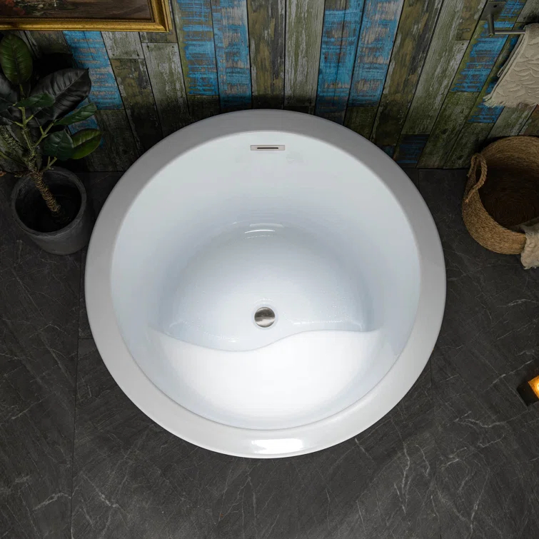 41'' x 41'' Freestanding Acrylic Round White Bathtub with Integrated Seat, Non-Slip Design