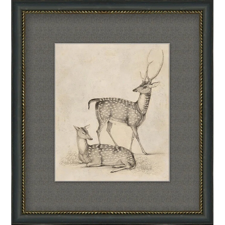 Antique " Antique Deer " Painting Print