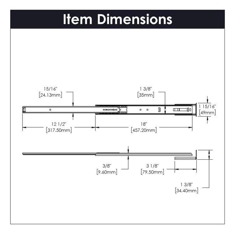Drawer Slide Center Mount 3/4 Extension Cadmium Finish