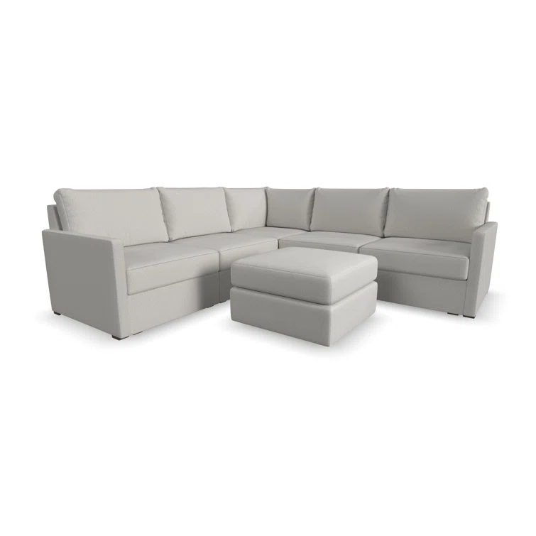 Flex 5 - Piece Upholstered Modular Sectional with Bumper Ottoman